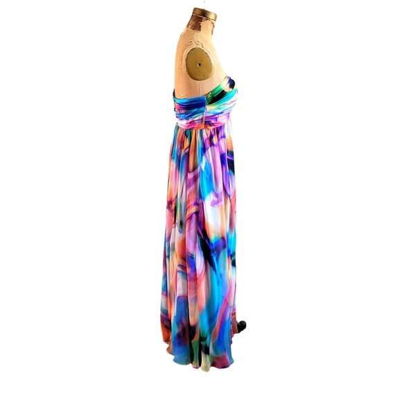 La Femme Paris Strapless Watercolor Rainbow Chiffon Gown - Picture 4 of 6